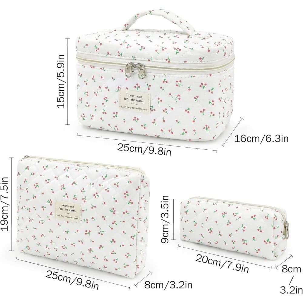 3-Piece Floral Makeup Bag Toiletry Travel Organizer, 20 x 10 cm V1188-MS-325-0647