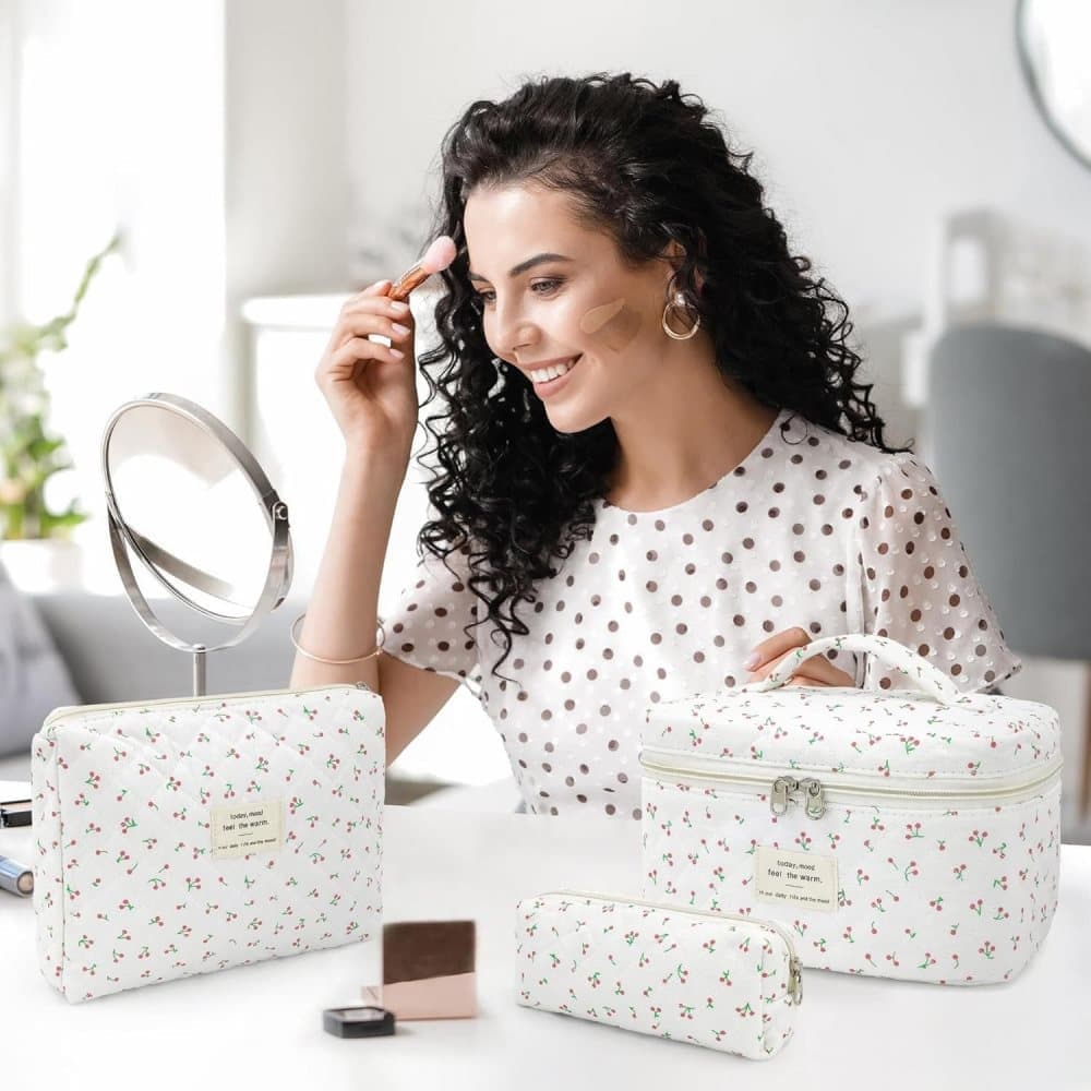 3-Piece Floral Makeup Bag Toiletry Travel Organizer, 20 x 10 cm V1188-MS-325-0647