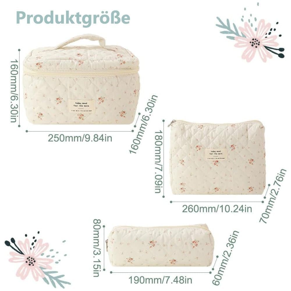 3-Piece Floral Makeup Bag Set, 20 x 15 cm, Travel Toiletry Bag V1188-MS-325-0650