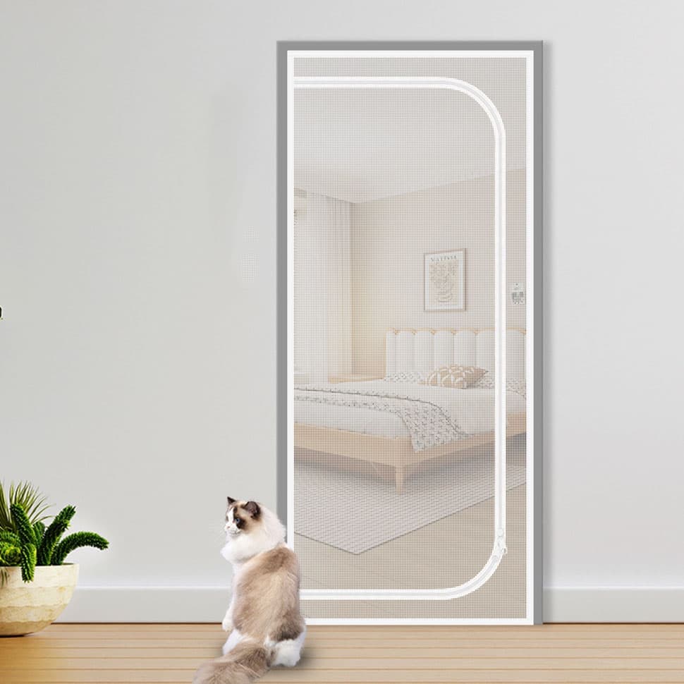 Durable breathable insect-repellent mesh cat door protection, scratch-resistant and pet-safe, 90x210cm, White V1188-MS-325-0660