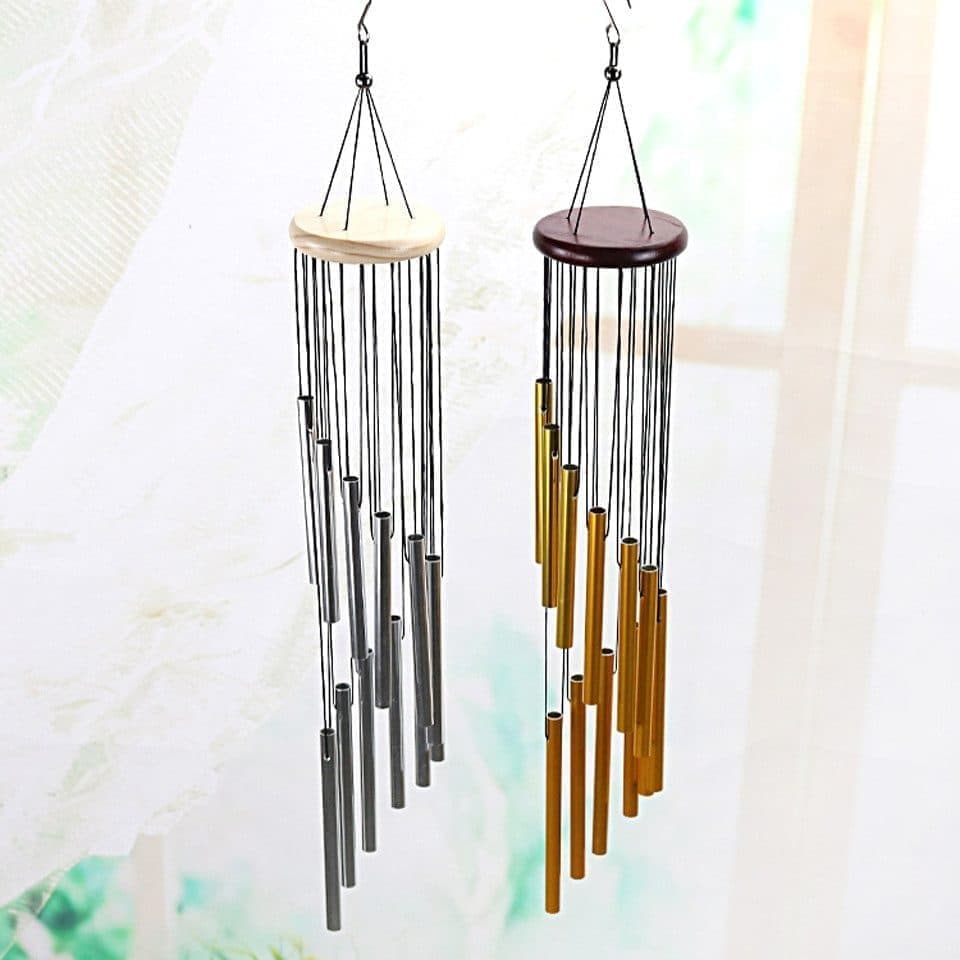 12 Pipe Metal Wind Chime, White, Decorative Loud Musical Outdoor Decor V1188-MS-325-0670