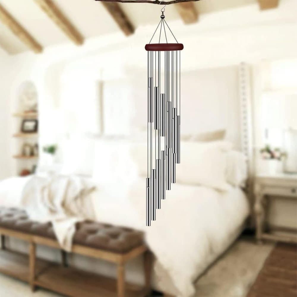 12 Pipe Metal Wind Chime, White, Decorative Loud Musical Outdoor Decor V1188-MS-325-0670