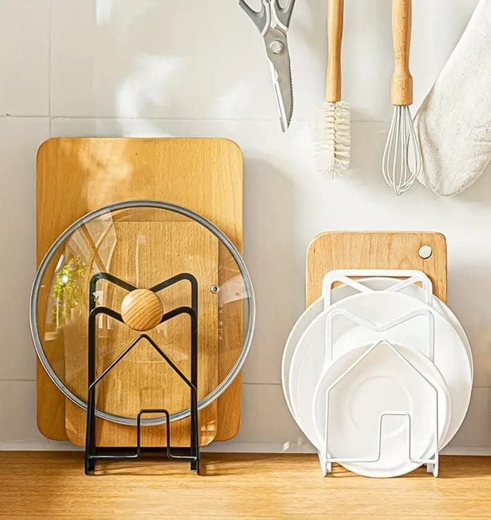 Metal Cutting Board Holder Dish Rack, Kitchen Organizer Storage, 12.5x14.5x21.5 cm, White V1188-MS-325-0690