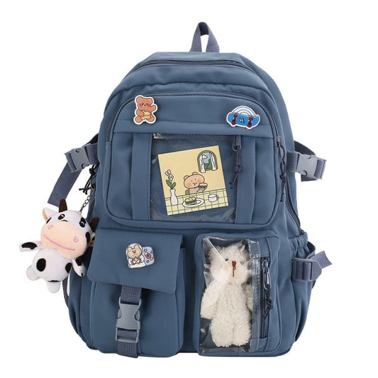 Blue Cute School Backpack for Girls Waterproof with Accessories and Plush Pendant, Ideal for School and Travel V1188-MS-325-0692