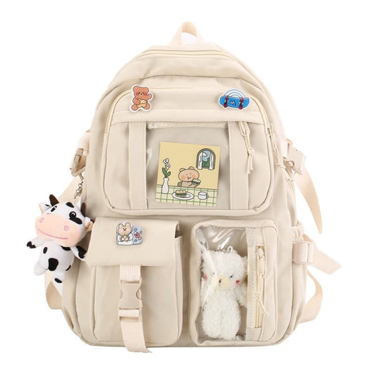 Cute Waterproof School Backpack for Girls with Accessories and Plush Pendant, Ideal for School and Travel, V1188-MS-325-0693