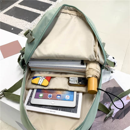 School Backpack Cute Waterproof for Girls with Accessories and Plush Pendant, Green V1188-MS-325-0694