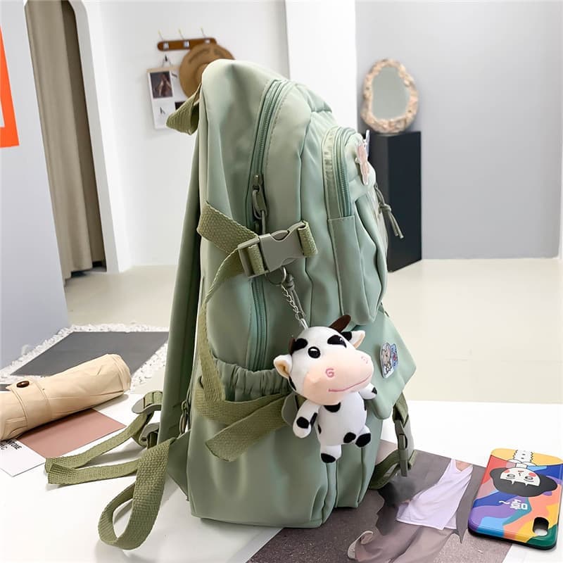School Backpack Cute Waterproof for Girls with Accessories and Plush Pendant, Green V1188-MS-325-0694