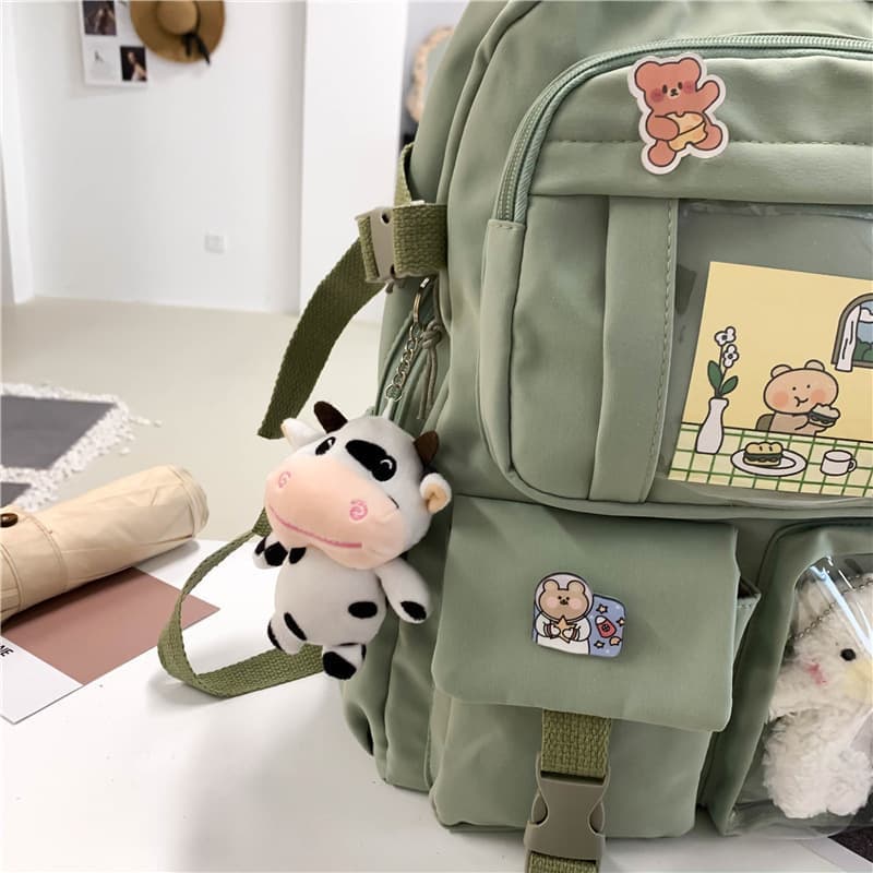 School Backpack Cute Waterproof for Girls with Accessories and Plush Pendant, Green V1188-MS-325-0694