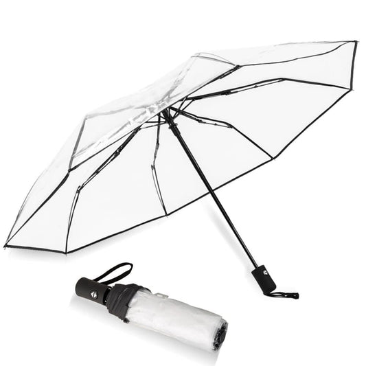 9 Fiberglass Ribs Automatic Folding Transparent Umbrella, Waterproof Lightweight Travel Rain, Black V1188-MS-325-0696