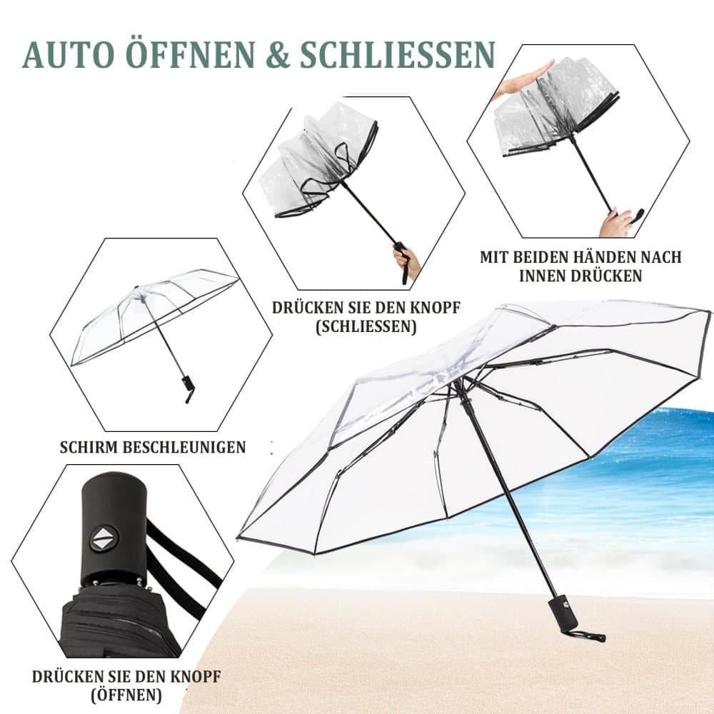 Automatic Folding Transparent Umbrella with 9 Fiberglass Ribs, Waterproof Lightweight Travel Rain Umbrella, V1188-MS-325-0697