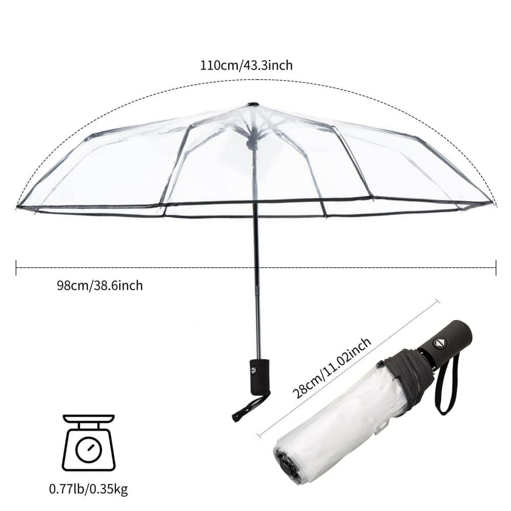 Automatic Folding Transparent Umbrella with 9 Fiberglass Ribs, Waterproof Lightweight Travel Rain Umbrella, V1188-MS-325-0697