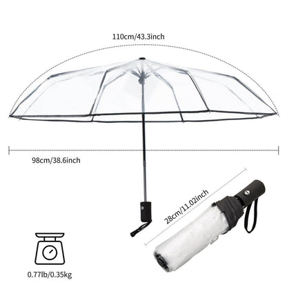 Automatic Folding Transparent Umbrella with 9 Fiberglass Ribs, Waterproof Lightweight Travel Rain Umbrella, V1188-MS-325-0697
