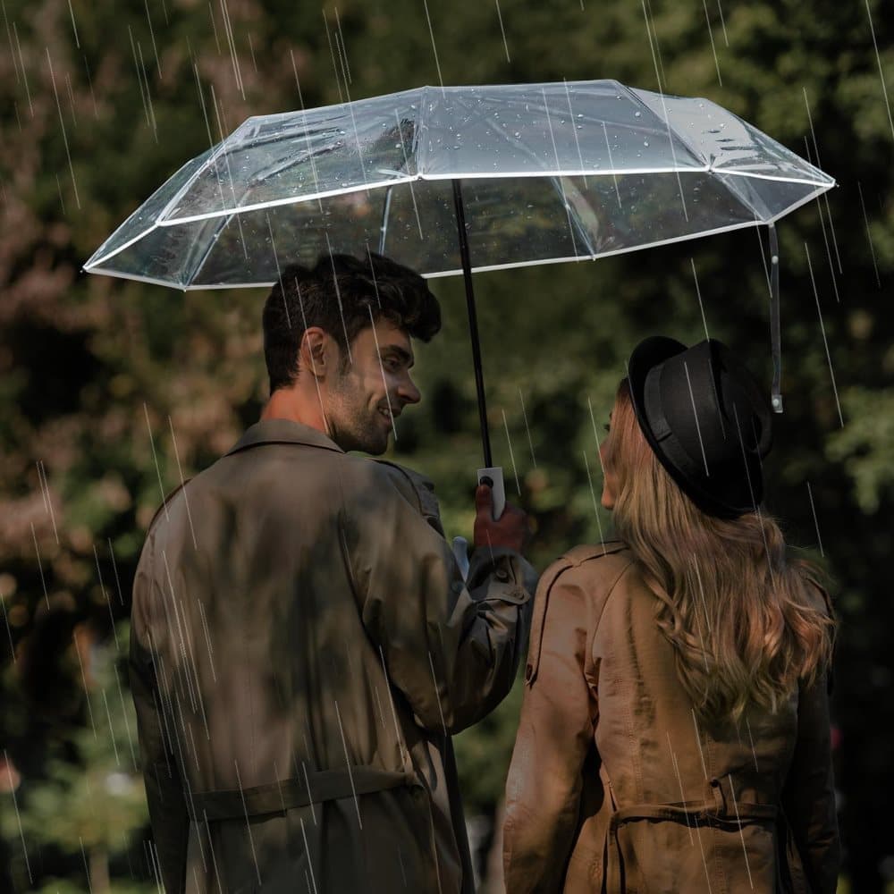 Automatic Folding Transparent Umbrella with 9 Fiberglass Ribs, Waterproof Lightweight Travel Rain Umbrella, V1188-MS-325-0697