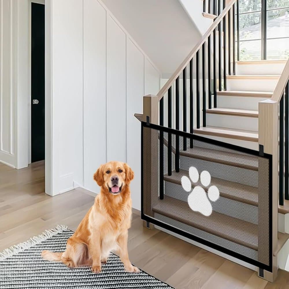 Portable Dog Gate Without Drilling Self-Adhesive Safety Gate with Paw Pattern, 110x78 cm V1188-MS-325-0699