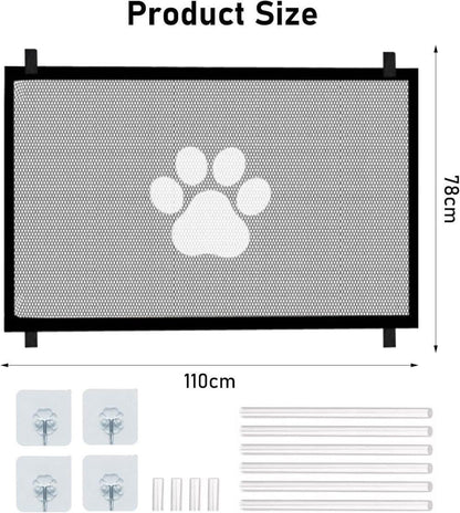 Portable Dog Gate Without Drilling Self-Adhesive Safety Gate with Paw Pattern, 110x78 cm V1188-MS-325-0699