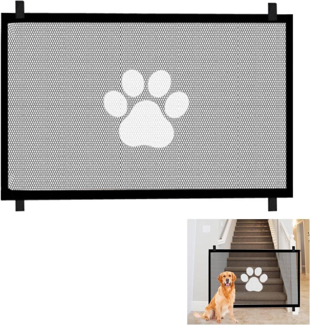 Portable Dog Gate Without Drilling, Self-adhesive Safety Gate with Paw Pattern, 110/180x78 cm V1188-MS-325-0700