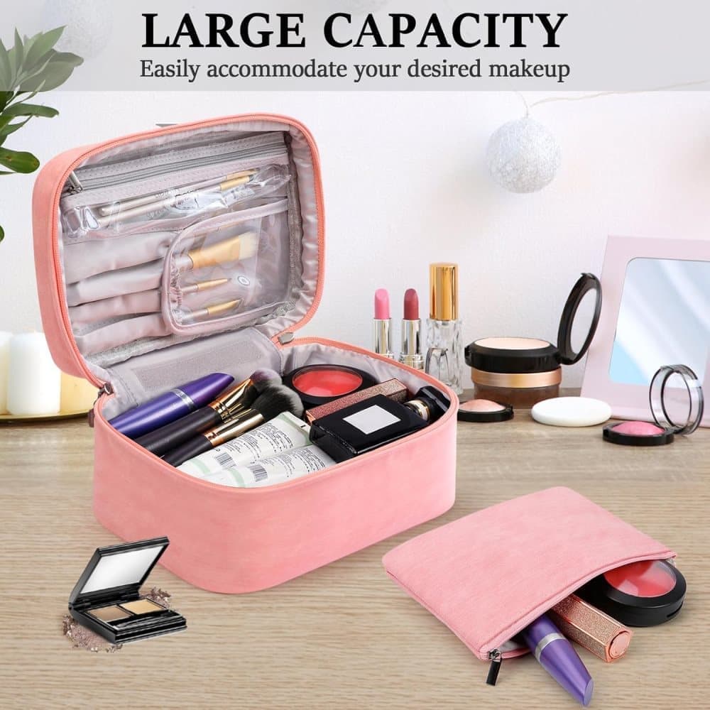 Pink 2-in-1 Makeup and Toiletry Bag with Handle V1188-MS-325-0701