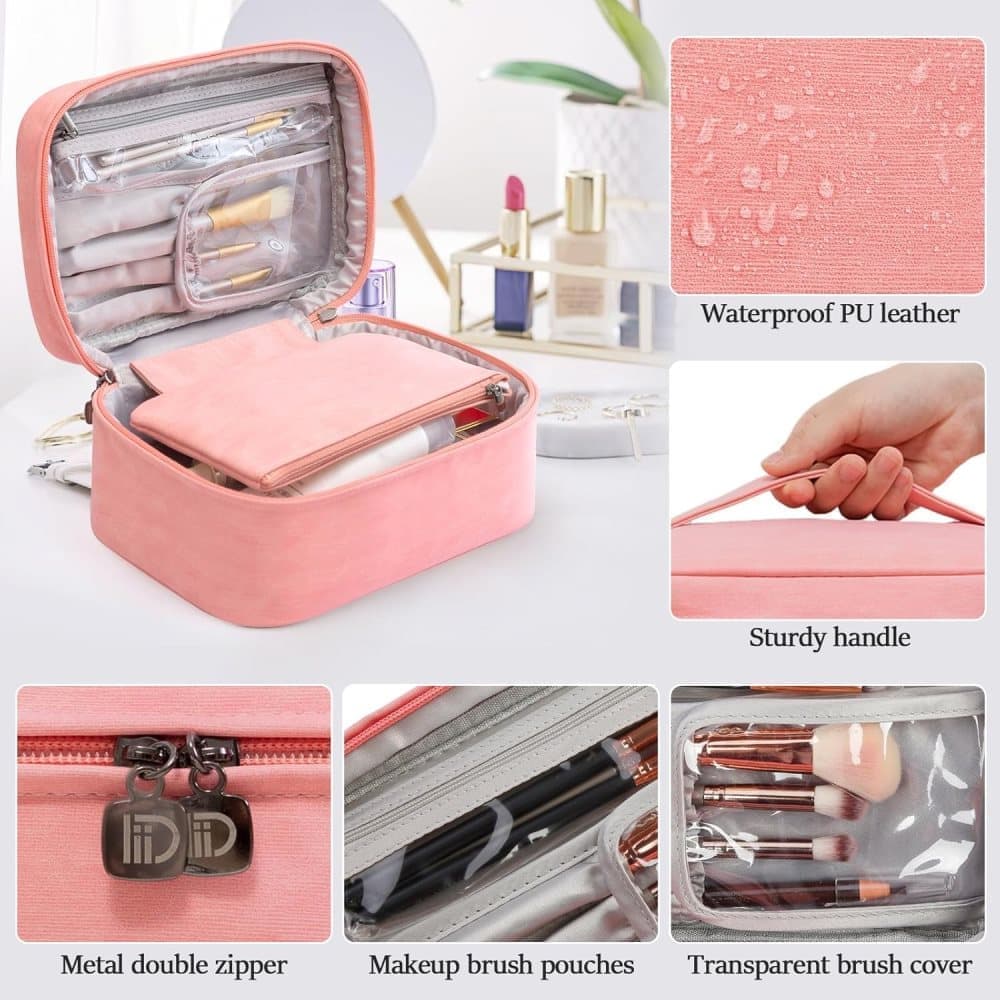 Pink 2-in-1 Makeup and Toiletry Bag with Handle V1188-MS-325-0701