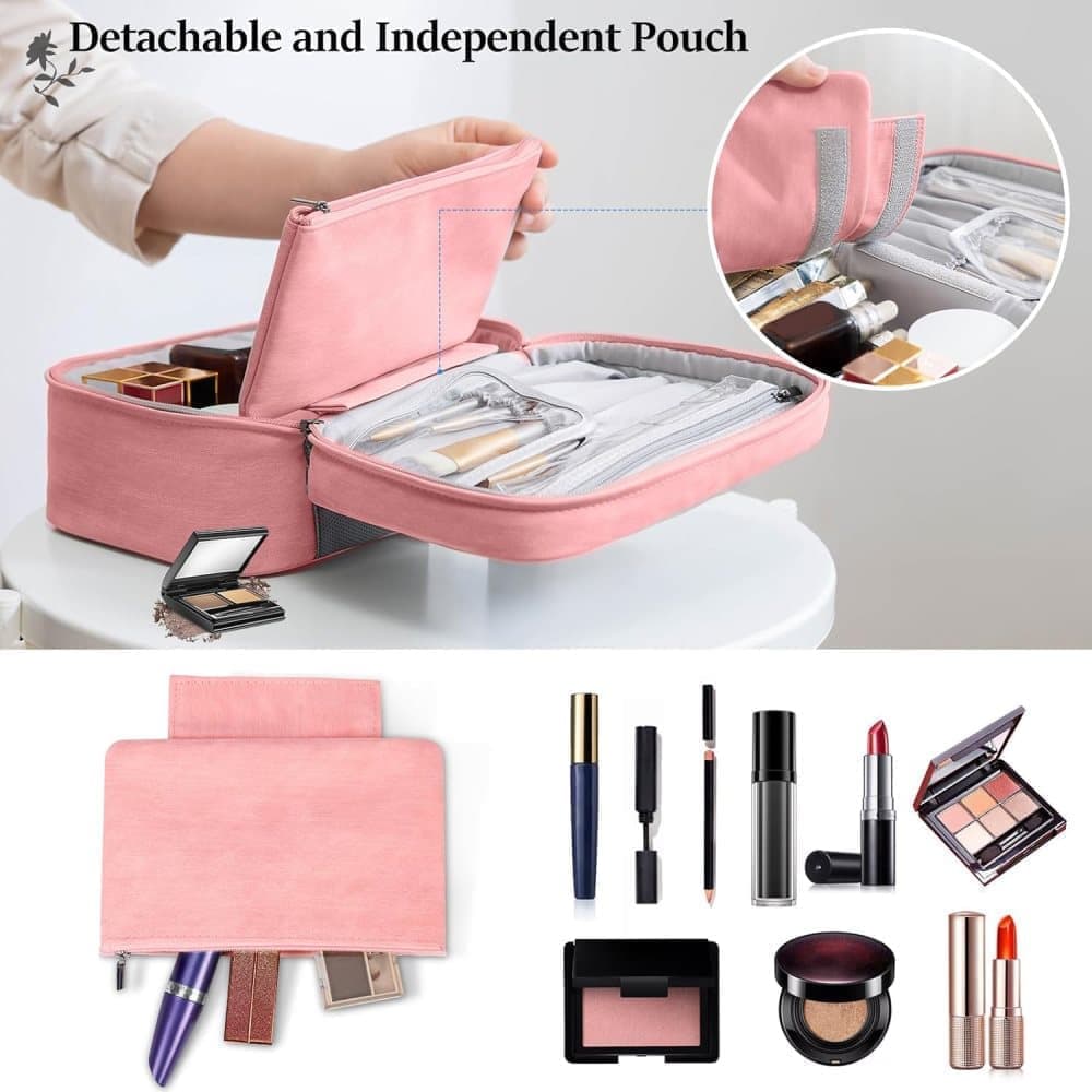 2-in-1 Makeup and Toiletry Bag with Handle, Brown V1188-MS-325-0702
