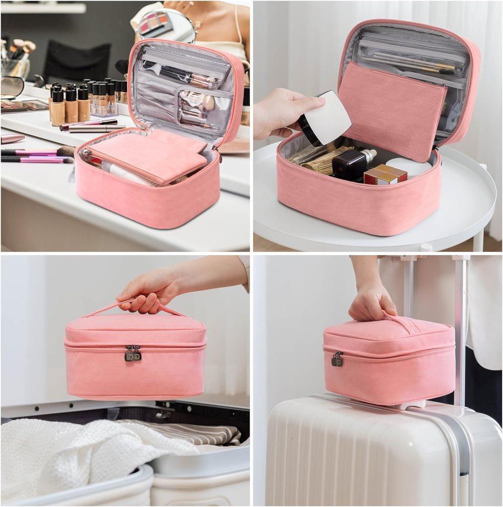2-in-1 Makeup and Toiletry Bag with Handle, Brown V1188-MS-325-0702