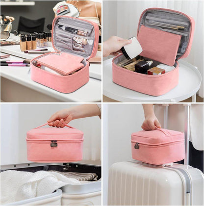 2-in-1 Makeup and Toiletry Bag with Handle, Brown V1188-MS-325-0702