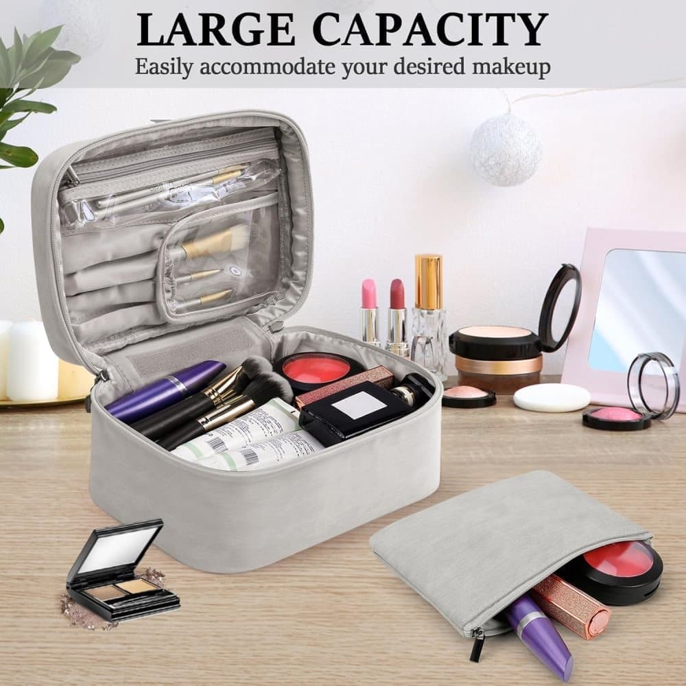 2-in-1 Makeup and Toiletry Bag with Handle, Gray V1188-MS-325-0703