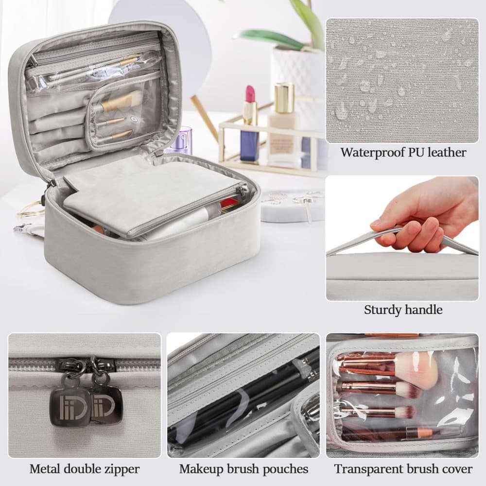 2-in-1 Makeup and Toiletry Bag with Handle, Gray V1188-MS-325-0703