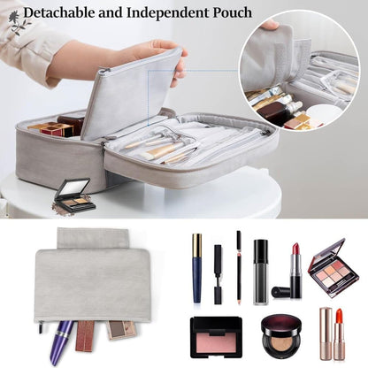 2-in-1 Makeup and Toiletry Bag with Handle, Gray V1188-MS-325-0703