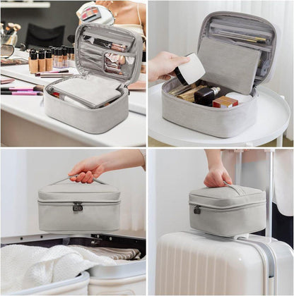 2-in-1 Makeup and Toiletry Bag with Handle, Gray V1188-MS-325-0703