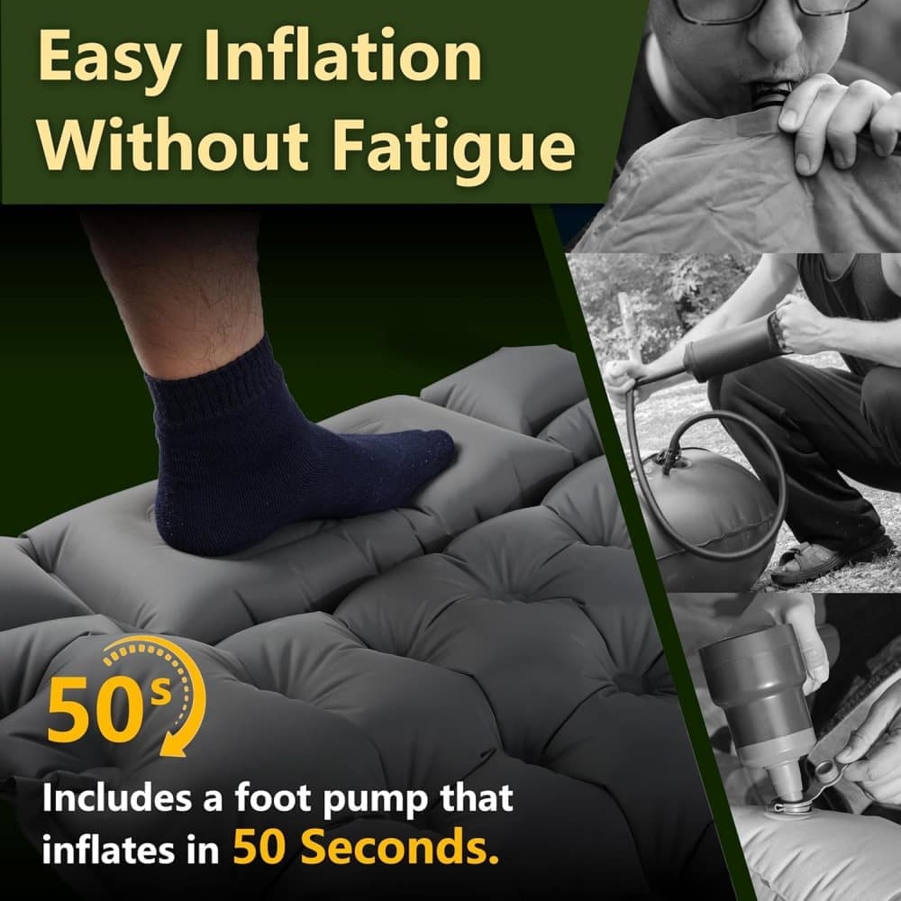 Self-inflating mattress for camping beach hiking, waterproof lightweight tear-resistant durable with foot V1188-MS-325-0714