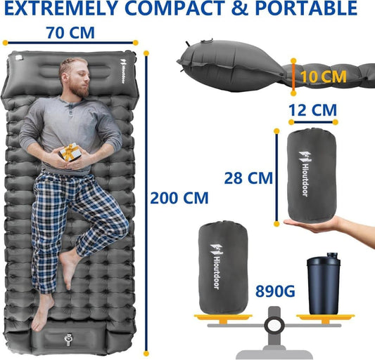 10cm Self-inflating Mattress, Blue, Waterproof Lightweight Tear-Resistant for Camping Beach Hiking with Foot V1188-MS-325-0719