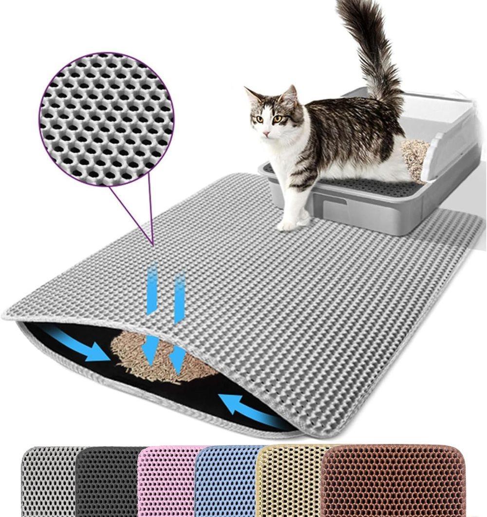 Gray Double EVA Cat Litter Mat, 45x60cm, Prevents Scattered Sand, Multiple Colors Available V1188-MS-325-0725