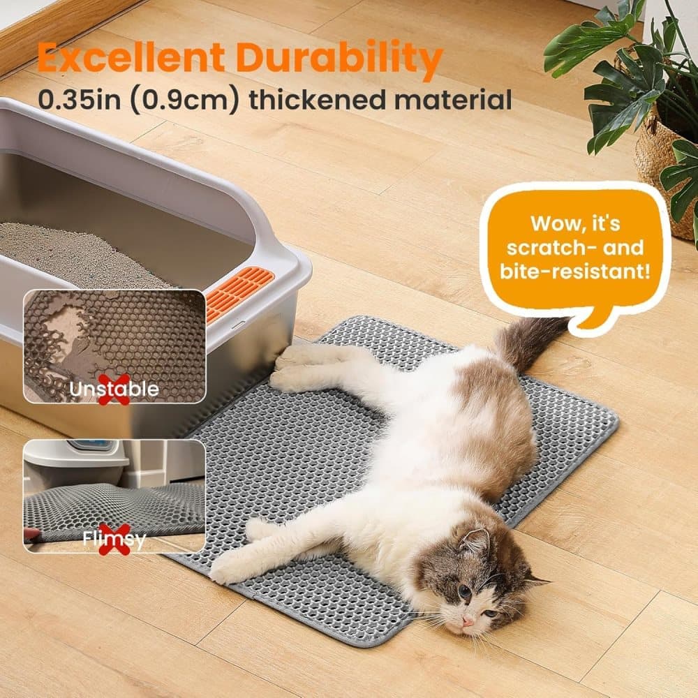 Gray Double EVA Cat Litter Mat, 45x60cm, Prevents Scattered Sand, Multiple Colors Available V1188-MS-325-0725