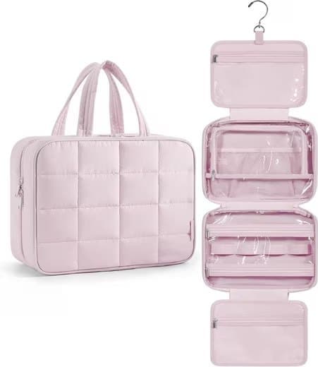 Pink Hanging Travel Makeup Bag with Jewelry Compartment, 28x12x20 cm V1188-MS-325-0735
