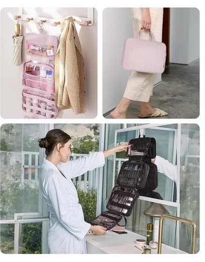 Pink Hanging Travel Makeup Bag with Jewelry Compartment, 28x12x20 cm V1188-MS-325-0735