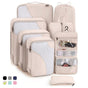 8-Piece Beige Suitcase Organizer Set with Durable Packing Cubes and Clothing Shoe Bags V1188-MS-325-0742