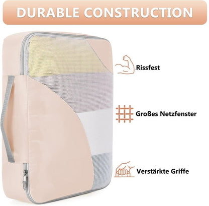 8-Piece Beige Suitcase Organizer Set with Durable Packing Cubes and Clothing Shoe Bags V1188-MS-325-0742