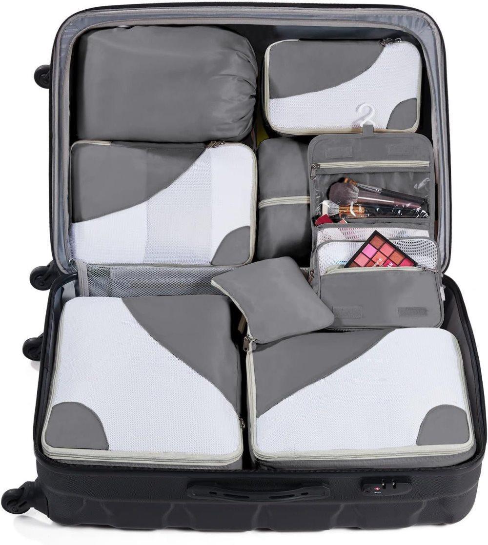 8-Piece Suitcase Organizer Set with Packing Cubes and Shoe Bags, Gray V1188-MS-325-0744