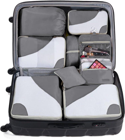 8-Piece Suitcase Organizer Set with Packing Cubes and Shoe Bags, Gray V1188-MS-325-0744