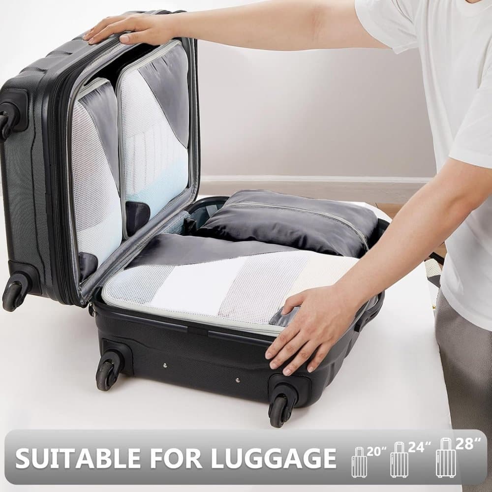 8-Piece Suitcase Organizer Set with Packing Cubes and Shoe Bags, Gray V1188-MS-325-0744
