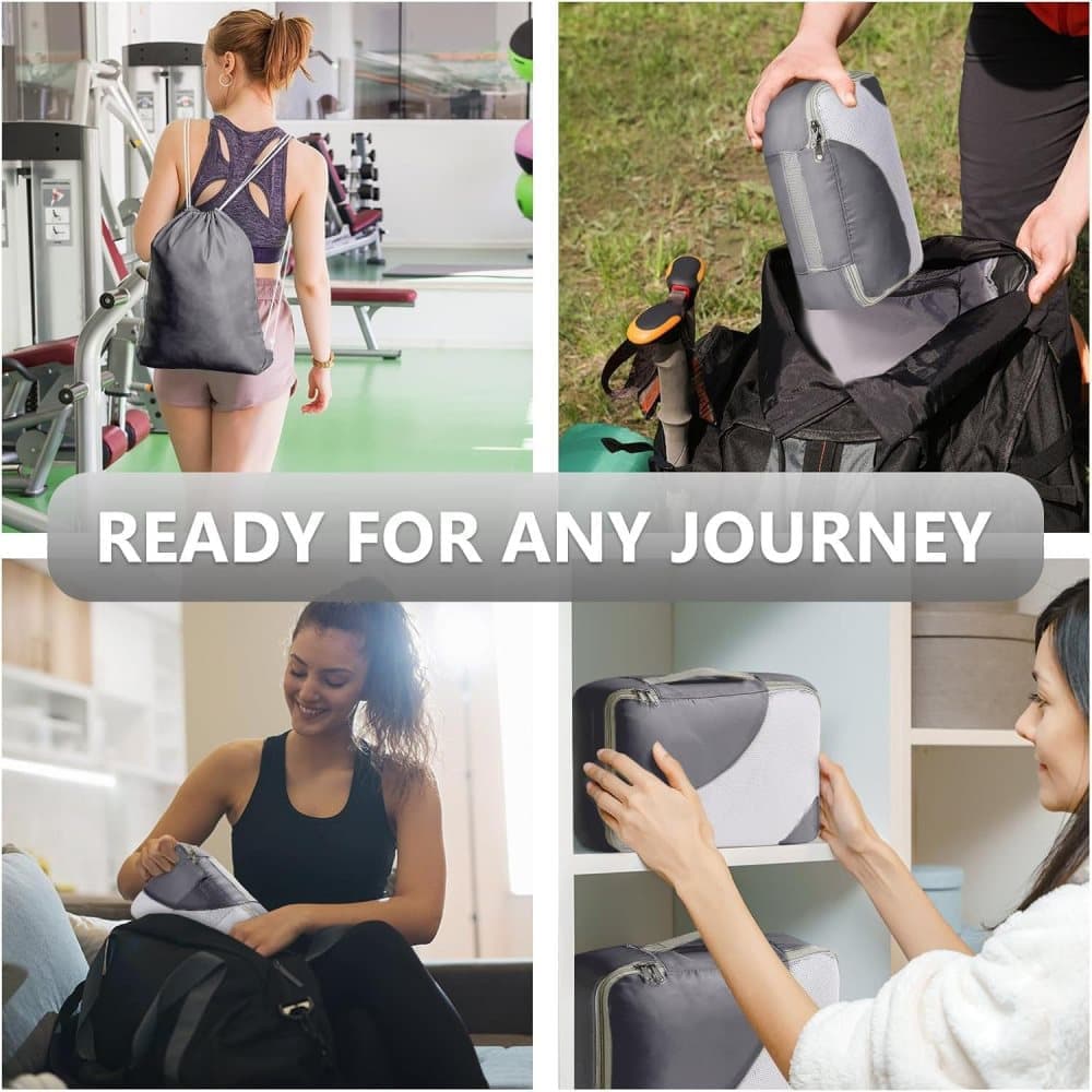 8-Piece Suitcase Organizer Set with Packing Cubes and Shoe Bags, Gray V1188-MS-325-0744