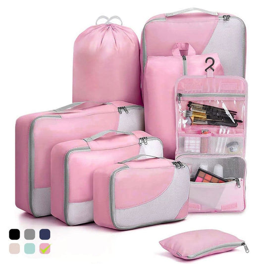 8-Piece Suitcase Organizer Set with Durable Packing Cubes and Clothing Shoe Bags, Pink V1188-MS-325-0745