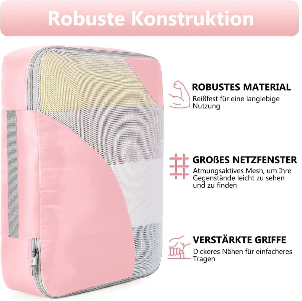 8-Piece Suitcase Organizer Set with Durable Packing Cubes and Clothing Shoe Bags, Pink V1188-MS-325-0745