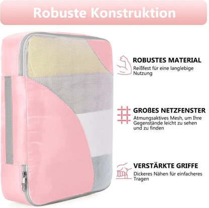 8-Piece Suitcase Organizer Set with Durable Packing Cubes and Clothing Shoe Bags, Pink V1188-MS-325-0745