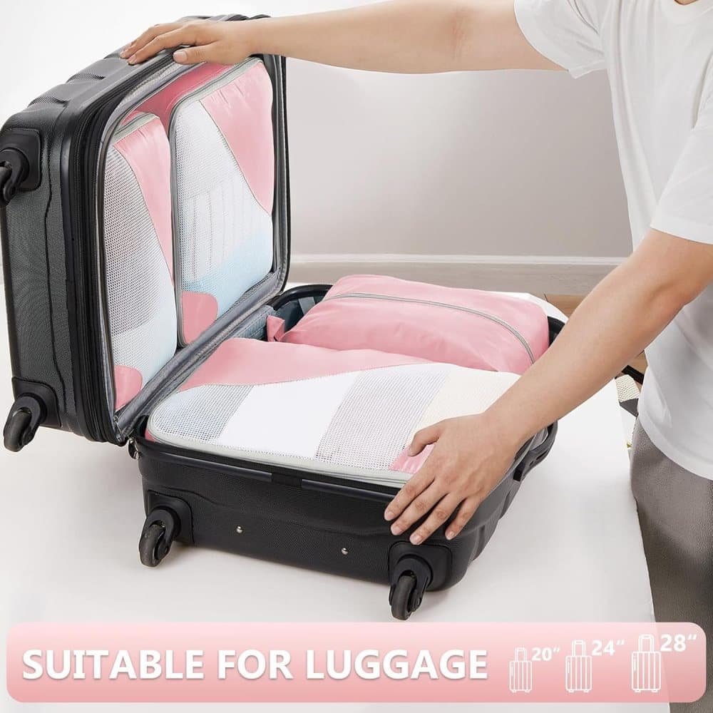 8-Piece Suitcase Organizer Set with Durable Packing Cubes and Clothing Shoe Bags, Pink V1188-MS-325-0745