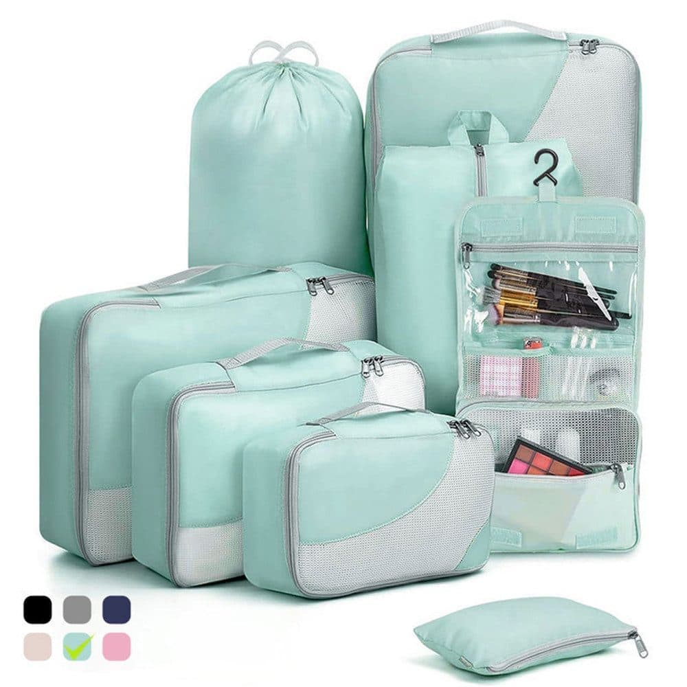 8-Piece Light Green Suitcase Organizer Set with Durable Packing Cubes and Shoe Bags, 8-Piece V1188-MS-325-0746