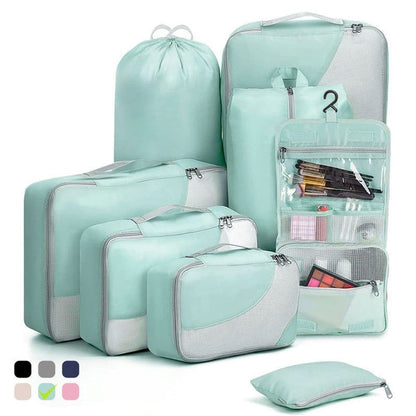 8-Piece Light Green Suitcase Organizer Set with Durable Packing Cubes and Shoe Bags, 8-Piece V1188-MS-325-0746