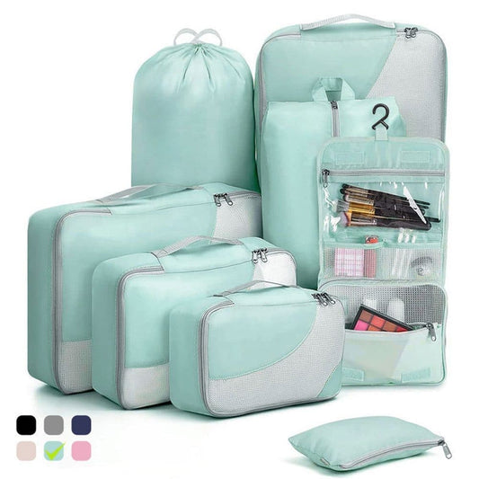 8-Piece Light Green Suitcase Organizer Set with Durable Packing Cubes and Shoe Bags, 8-Piece V1188-MS-325-0746