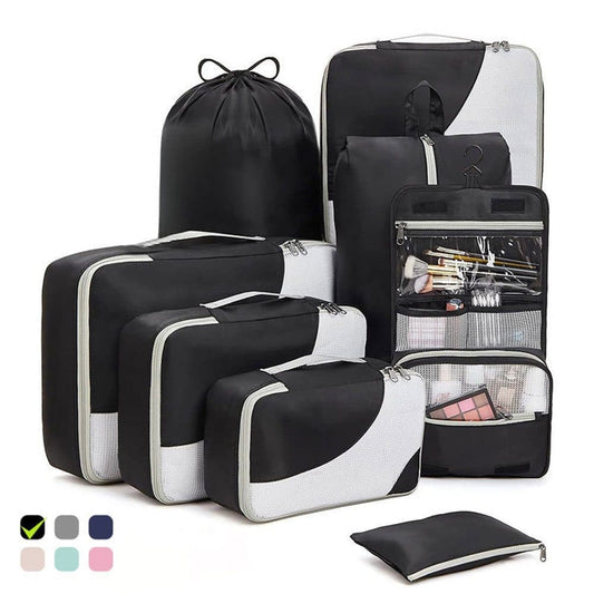 8-Piece Suitcase Organizer Set with Durable Packing Cubes and Clothing Shoe Bags, Black V1188-MS-325-0747