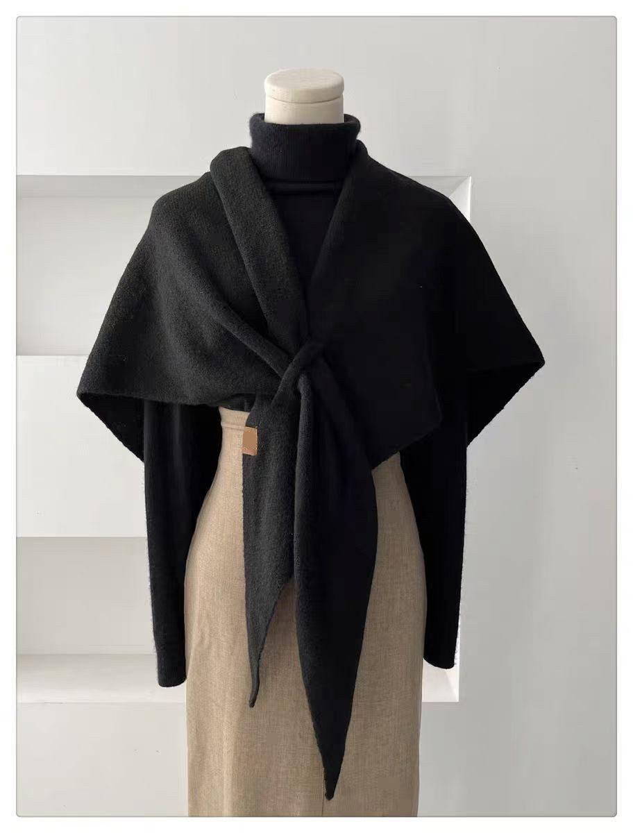 1 Black Women's Faux Cashmere Shawl Scarf, Extra-Long Large Triangular Wrap, 180 x 70 cm V1188-MS-325-0753